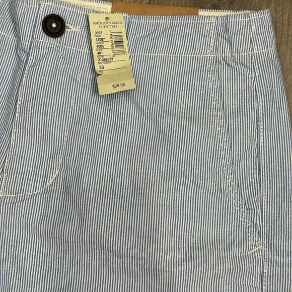 Men's American Eagle AEO 30 Small Shorts Pin Stripes Blue White Chino Khakis NWT - Picture 4 of 9